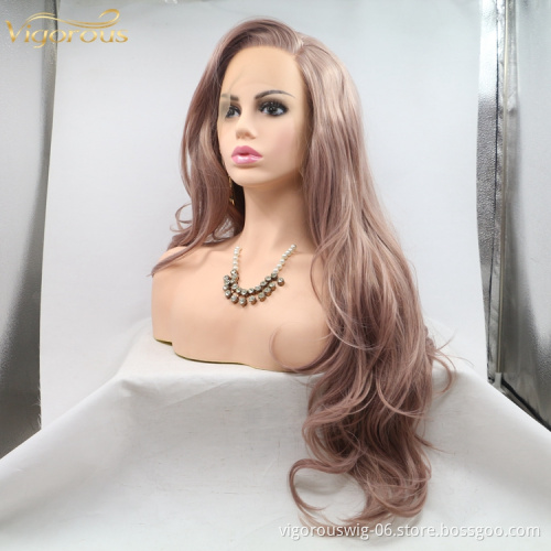 Vigorous mono long premium high quality straight wholesale black women synthetic hair wigs with lace front